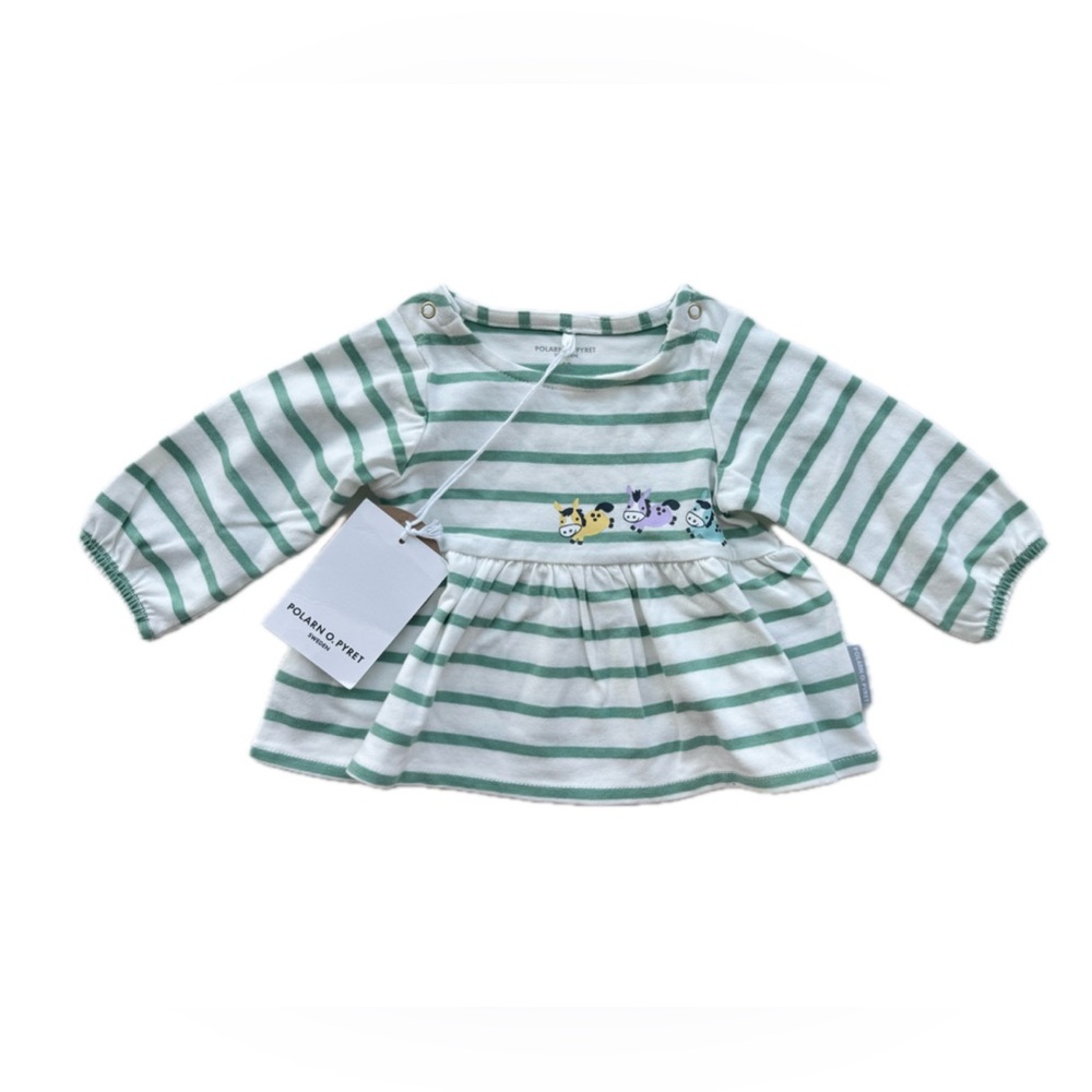NEW Polarn O. Pyret Sz 0-1 Months Baby Girls Top Striped White Organic Cotton